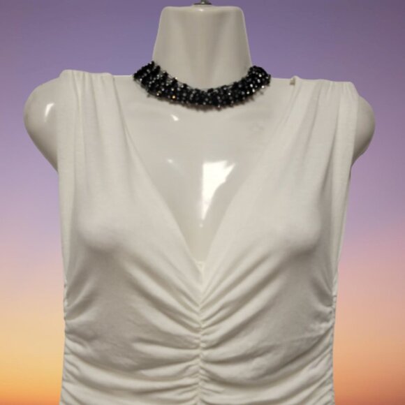 WHITE Ruched V Neck Low Back Mini Dress  Size M - NWOT - Picture 4 of 8